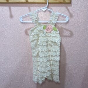 VINTAGE Baby Essentials Ivory Lace Dress with Pink Flower